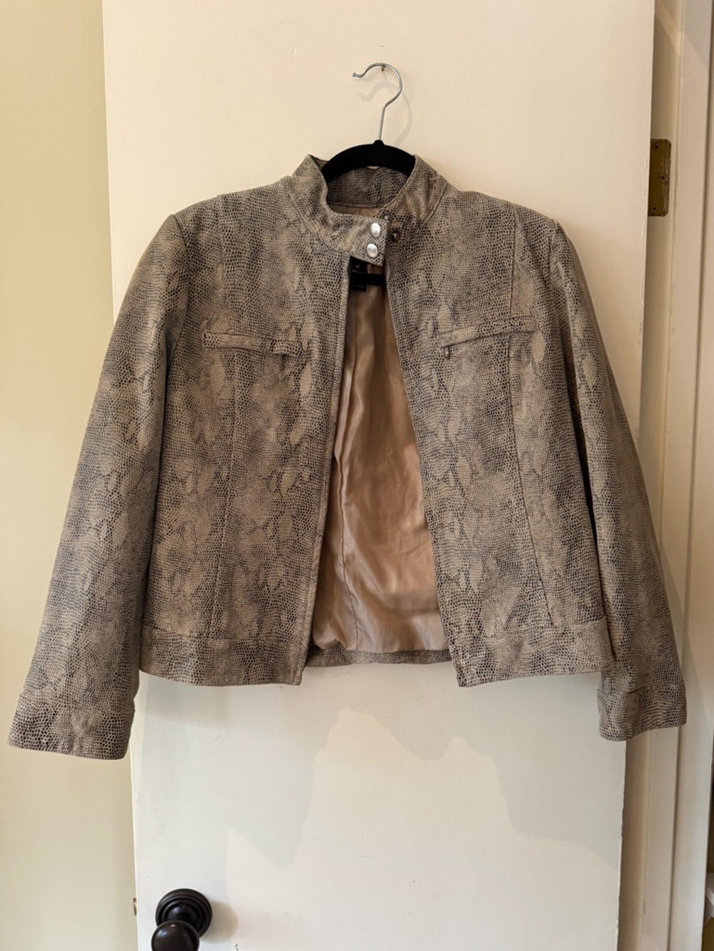 90s Aesthetic Alfani Taupe Snake-Print Leather Jacket
